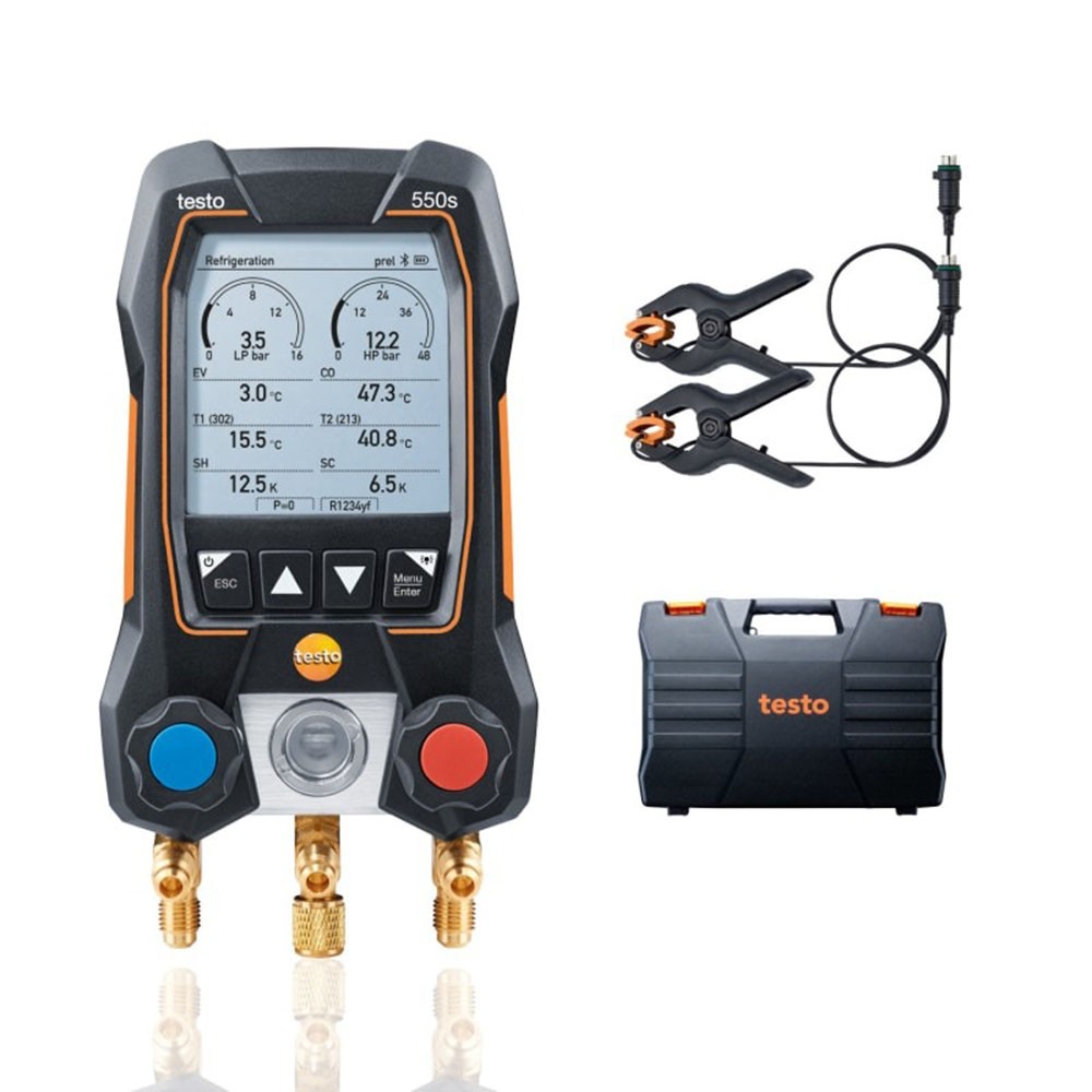 Testo 550s 智能数显冷媒表真空套装 - 含二个有线管钳形温度探头，一个真空探头