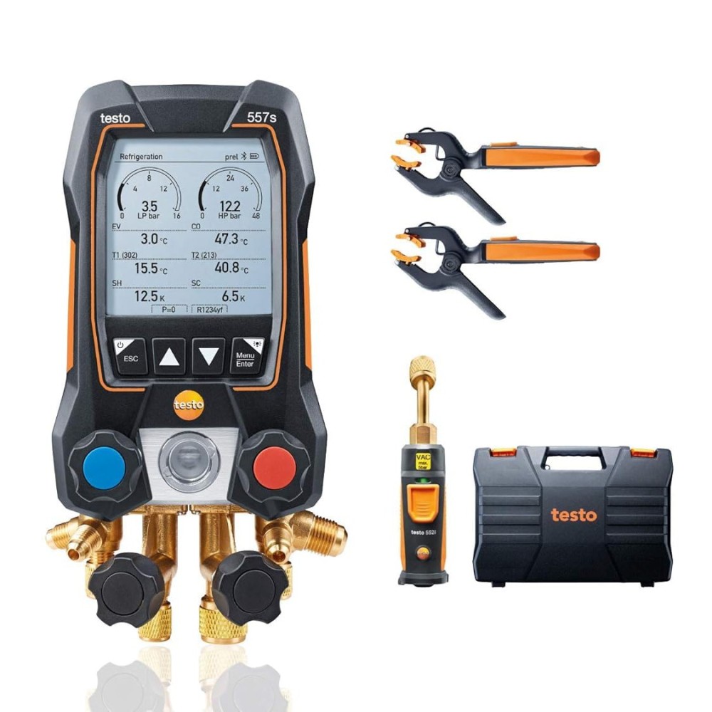 Testo 557s 智能真空套装 - 智能数显冷媒表，搭配无线蓝牙钳形温度探头，真空表